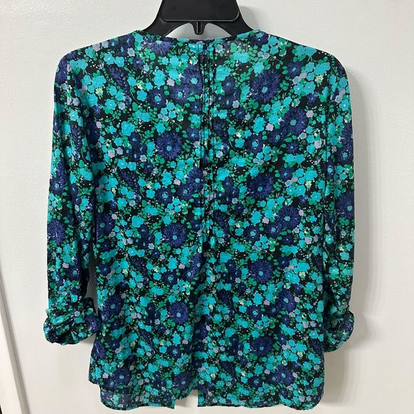 Liz Claiborne Navy/Teal/Black Women's Relaxed Fit Button Down Roll Tab Blouse XS - Picture 5 of 11